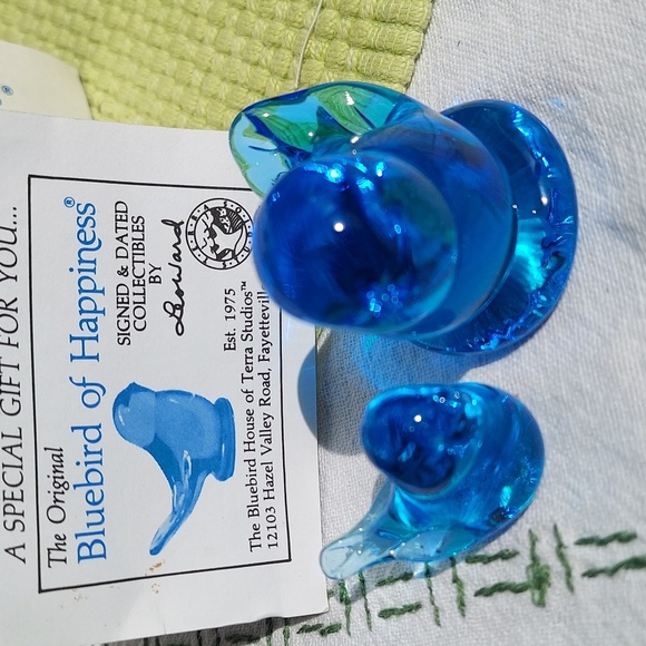 Blue Bird Other - *SOLD* 2 Signed Leo Ward Bluebird of Happiness Blue Crystal Glass 1993-94 Papers